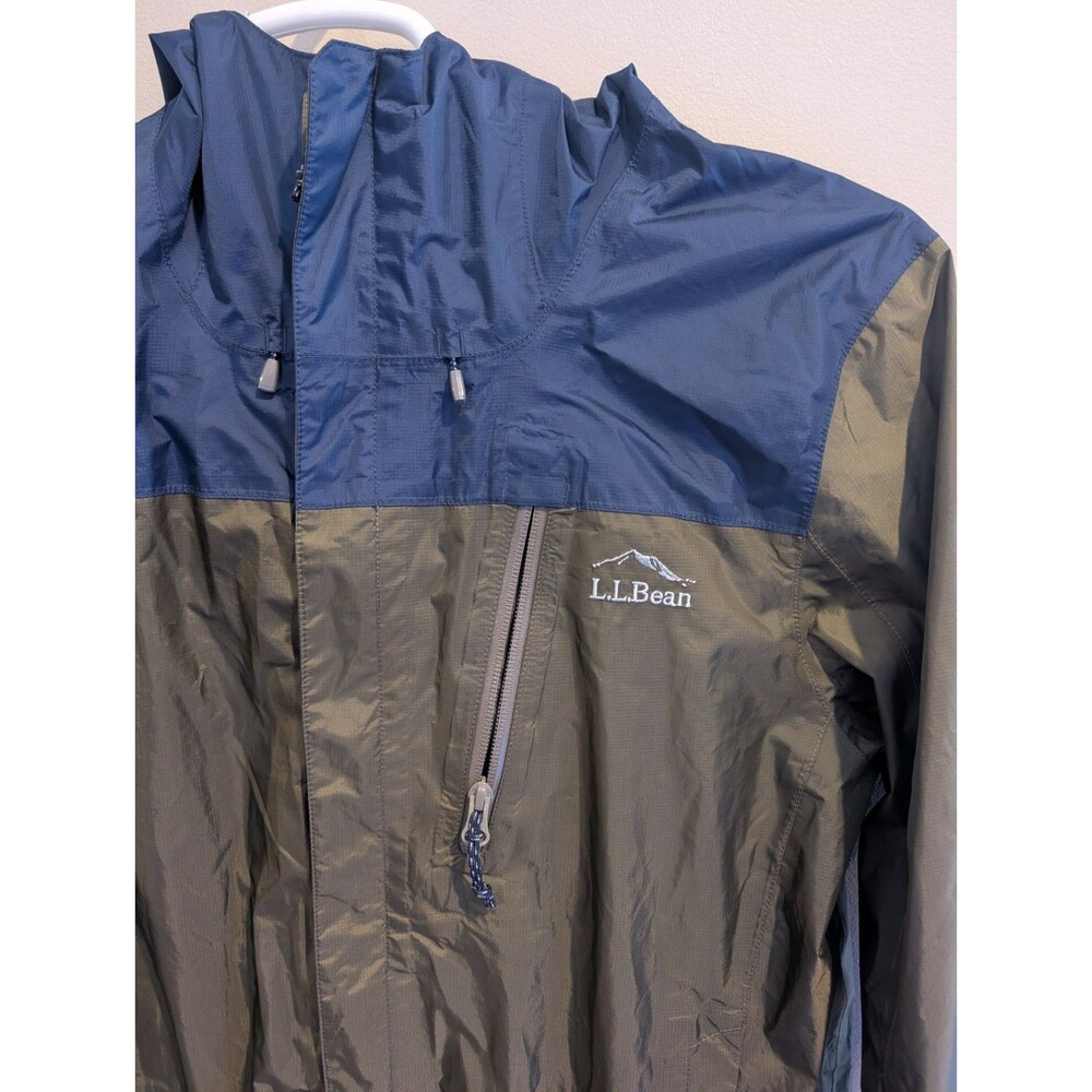 L.L. Bean Trail Model Rain Jacket Men's S Green Blue Tek Waterproof Hooded Nylon